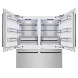 ZLINE Autograph Edition 72 in. 39.6 cu. ft. French Door Built-In Bottom Freezer Refrigerator with Water Dispensers and Ice Makers in Satin Stainless Steel and Matte Black Accents (RBITZ-SN-72-MB)