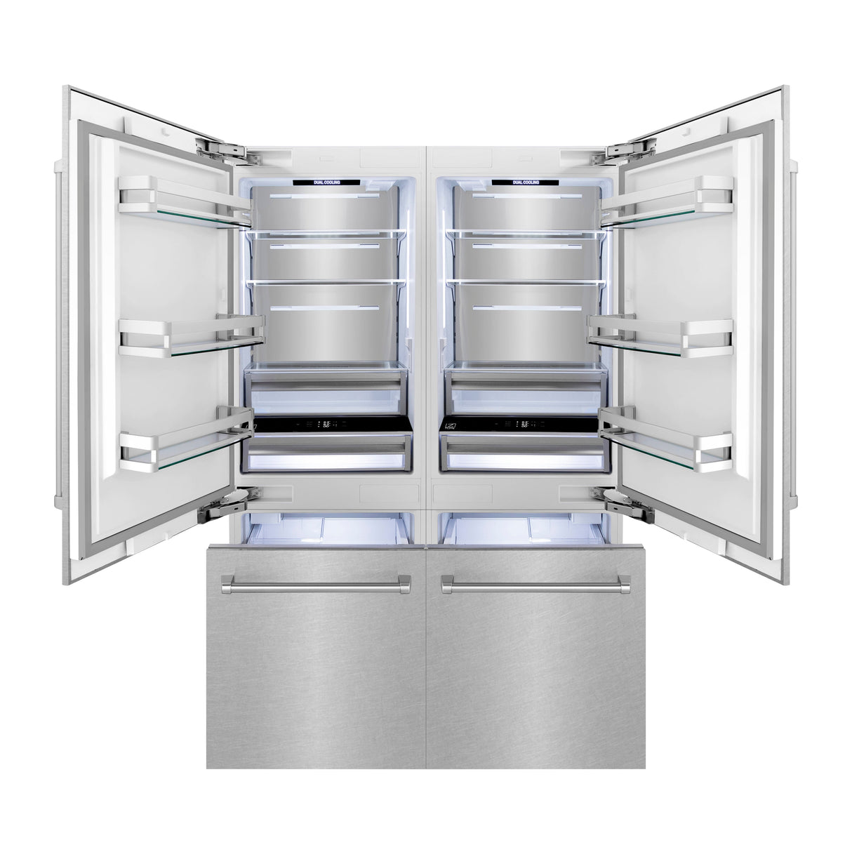 ZLINE 60 in. 32.2 cu. ft. French Door Built-In Bottom Freezer Refrigerator with Water Dispensers and Ice Makers in Satin Stainless Steel (RBIV-SN-60)