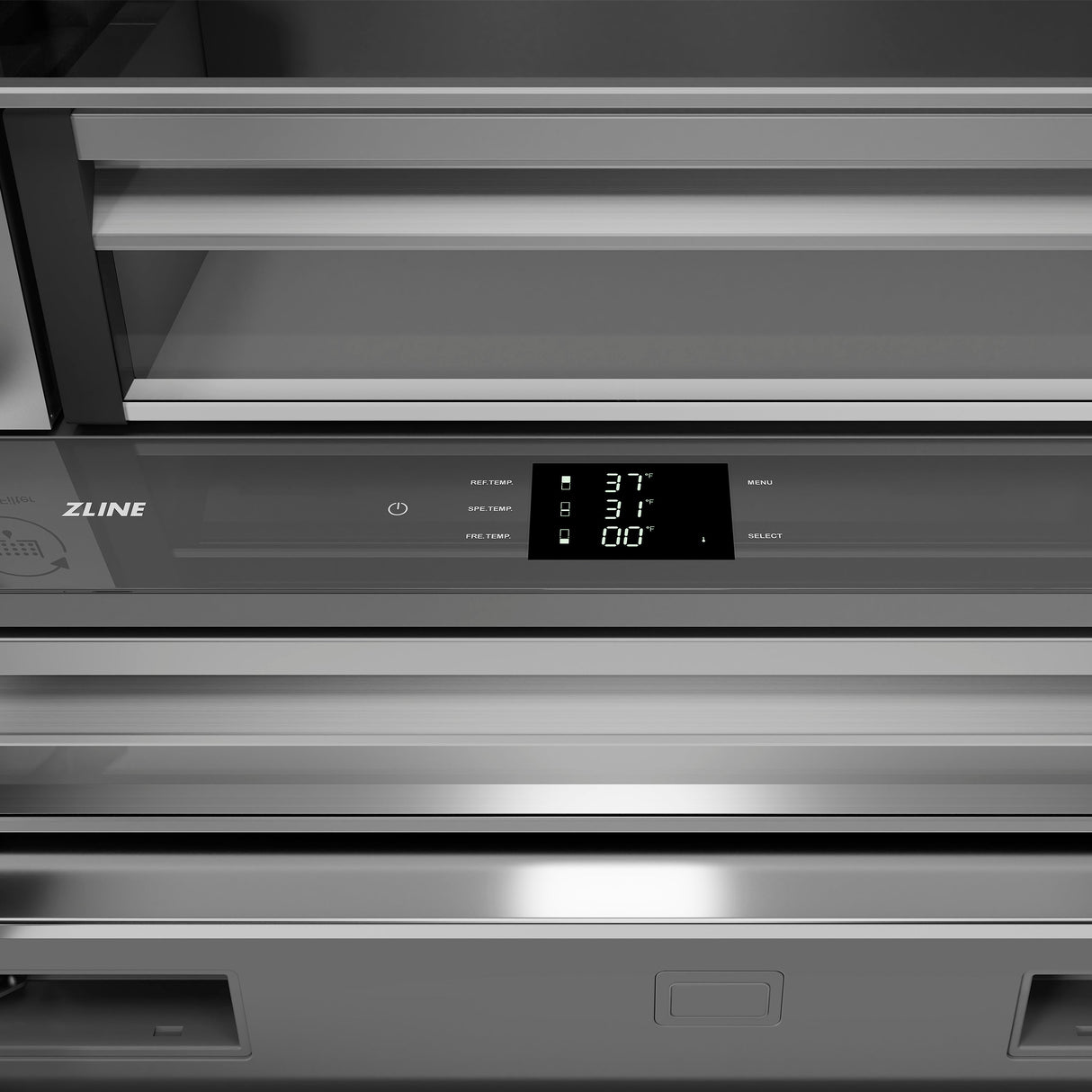 ZLINE Autograph Edition 36 in. 19.6 cu. ft. French Door Built-In Bottom Freezer Refrigerator with Water Dispenser and Ice Maker in Satin Stainless Steel with Stainless Steel Interior and Matte Black Accents (SRBIVZ-SN-36-MB)