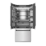 ZLINE Autograph Edition 36 in. 19.6 cu. ft. French Door Built-In Bottom Freezer Refrigerator with Water Dispenser and Ice Maker in Satin Stainless Steel with Stainless Steel Interior and Matte Black Accents (SRBIVZ-SN-36-MB)