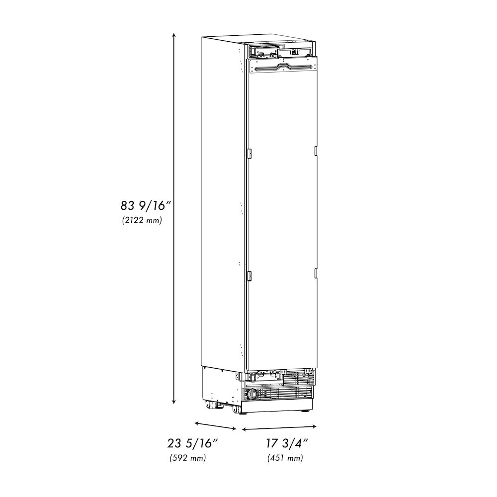ZLINE Autograph Edition 18 in. 8.6 cu. ft. Panel Ready Right Hinge Column Freezer with Graphite Gray Interior and Champagne Bronze Accents (RBCFVRZ-18-CB)
