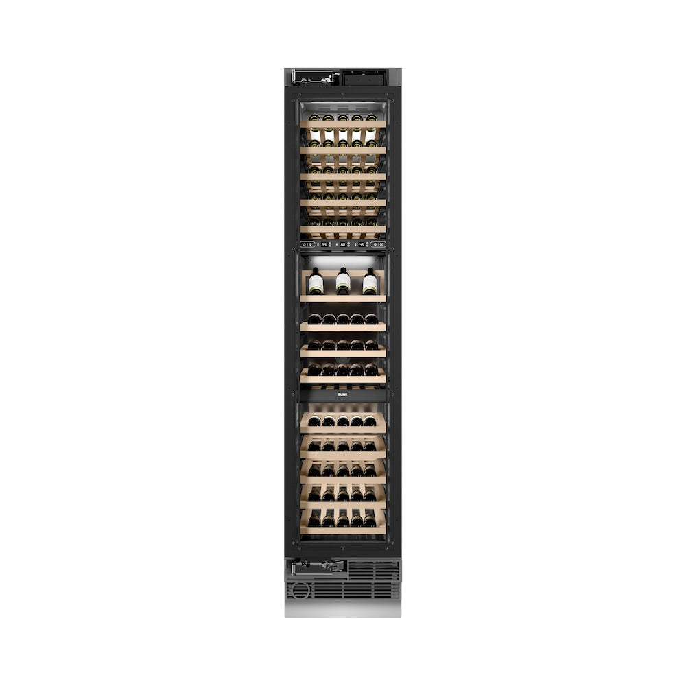 ZLINE Autograph Edition 18 in. 9.0 cu. ft. Triple Zone 68 Bottle Panel Ready Left Hinge Column Wine Cooler with Matte Black Accents (RBCWVLZ-18-MB)