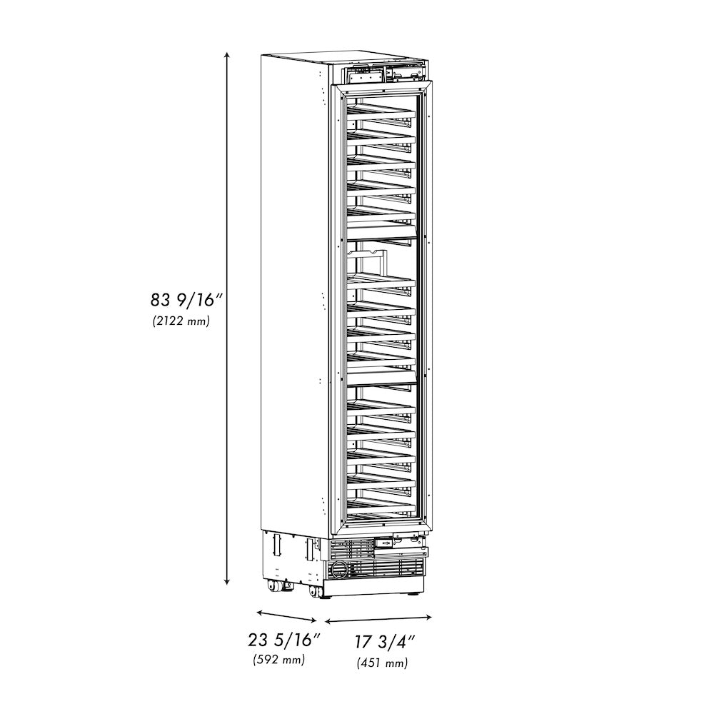 ZLINE Autograph Edition 18 in. 9.0 cu. ft. Triple Zone 68 Bottle Panel Ready Right Hinge Column Wine Cooler with Polished Gold Accents (RBCWVRZ-18-G)