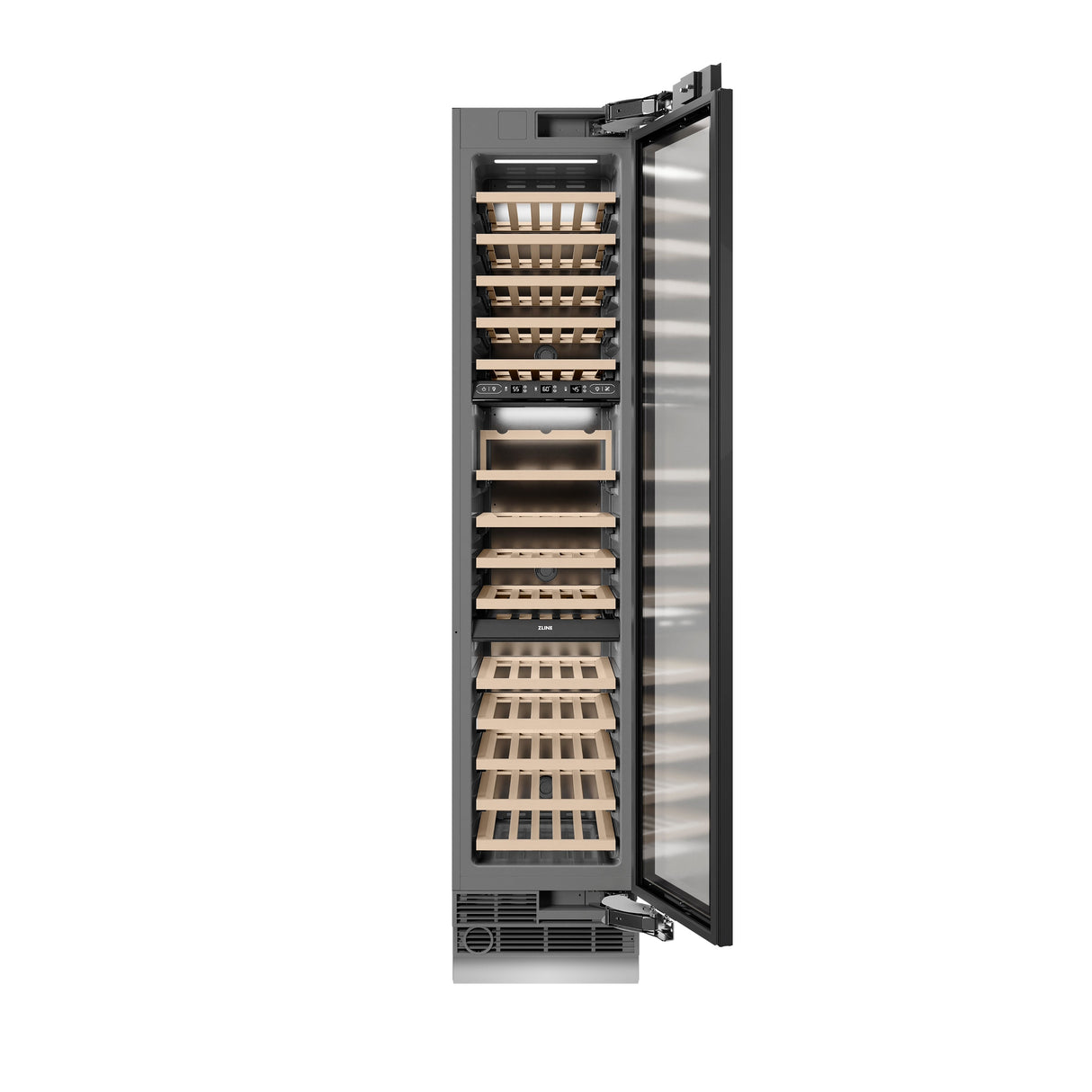 ZLINE Autograph Edition 18 in. 9.0 cu. ft. Triple Zone 68 Bottle Panel Ready Right Hinge Column Wine Cooler with Polished Gold Accents (RBCWVRZ-18-G)