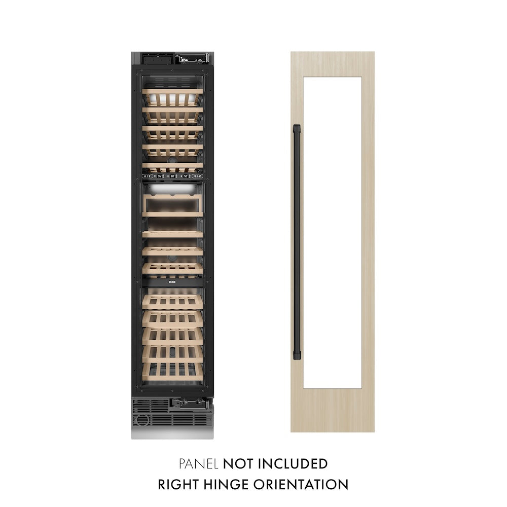 ZLINE Autograph Edition 18 in. 9.0 cu. ft. Triple Zone 68 Bottle Panel Ready Right Hinge Column Wine Cooler with Matte Black Accents (RBCWVRZ-18-MB)