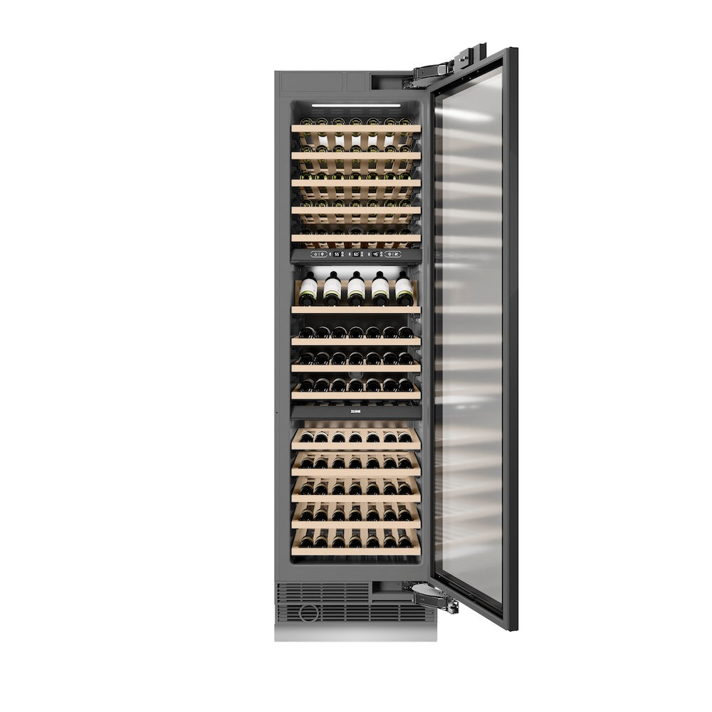 ZLINE Autograph Edition 24 in. 12.4 cu. ft. Triple Zone 100 Bottle Panel Ready Column Wine Cooler with Polished Gold Accents (RBCWVZ-24-G)