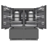ZLINE Autograph Edition 72 in. 39.6 cu. ft. Panel Ready French Door Built-In Bottom Freezer Refrigerator with Water Dispensers and Ice Makers with Graphite Gray Interior and Matte Black Accents (GRBITZ-72-MB)