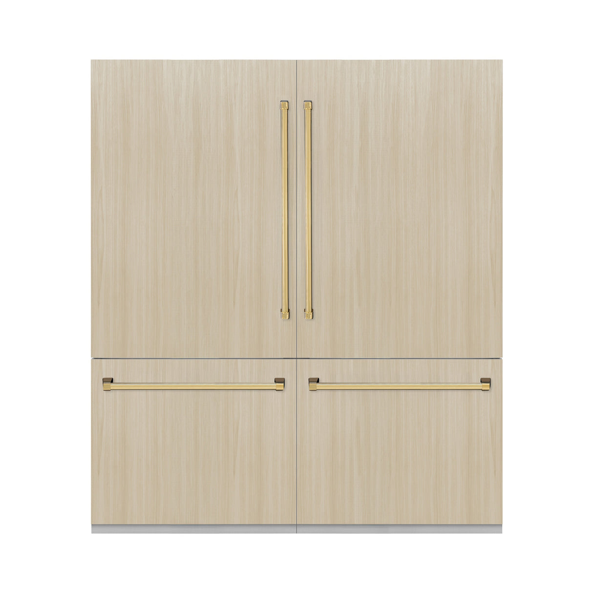 ZLINE Autograph Edition 72 in. 39.6 cu. ft. Panel Ready French Door Built-In Bottom Freezer Refrigerator with Water Dispensers and Ice Makers and Polished Gold Accents (RBITZ-72-G)