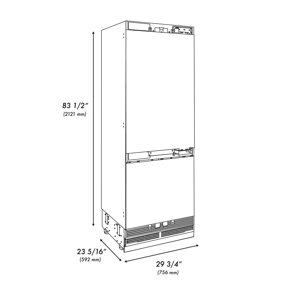 ZLINE 30 in. 16.1 cu. ft. Panel Ready Built-In Bottom Freezer Refrigerator with Water Dispenser and Ice Maker (RBIV-30)
