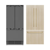 ZLINE Autograph Edition 36 in. 19.6 cu. ft. Panel Ready French Door Built-In Bottom Freezer Refrigerator with Water Dispenser and Ice Maker with Stainless Steel Interior and Champagne Bronze Accents (SRBIVZ-36-CB)
