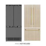 ZLINE Autograph Edition 36 in. 19.6 cu. ft. Panel Ready French Door Built-In Bottom Freezer Refrigerator with Water Dispenser and Ice Maker with Stainless Steel Interior and Polished Gold Accents (SRBIVZ-36-G)