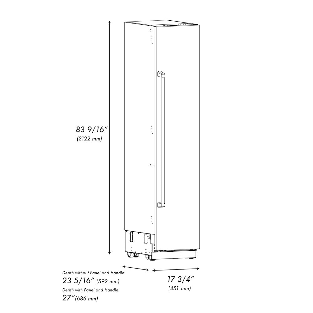 ZLINE Autograph Edition 18 in. 8.6 cu. ft. Right Hinge Column Freezer in Stainless Steel with Graphite Gray Interior and Polished Gold Accents (RCFVRZ-30418-G)