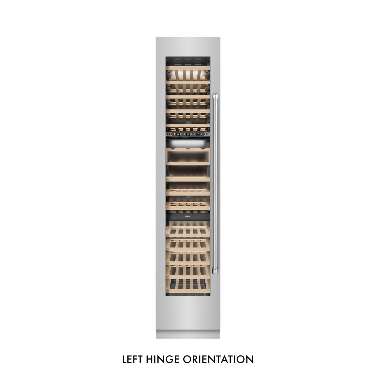 ZLINE 18 in. 9.0 cu. ft. Triple Zone 68 Bottle Left Hinge Column Wine Cooler in Stainless Steel (RCWVL-304-18)