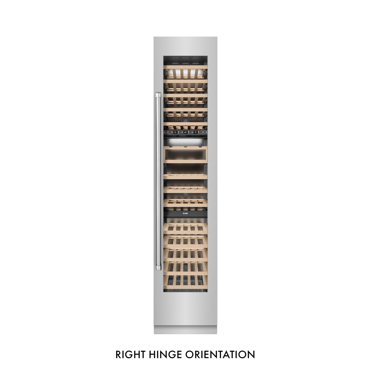 ZLINE 18 in. 9.0 cu. ft. Triple Zone 68 Bottle Right Hinge Column Wine Cooler in Stainless Steel (RCWVR-304-18)
