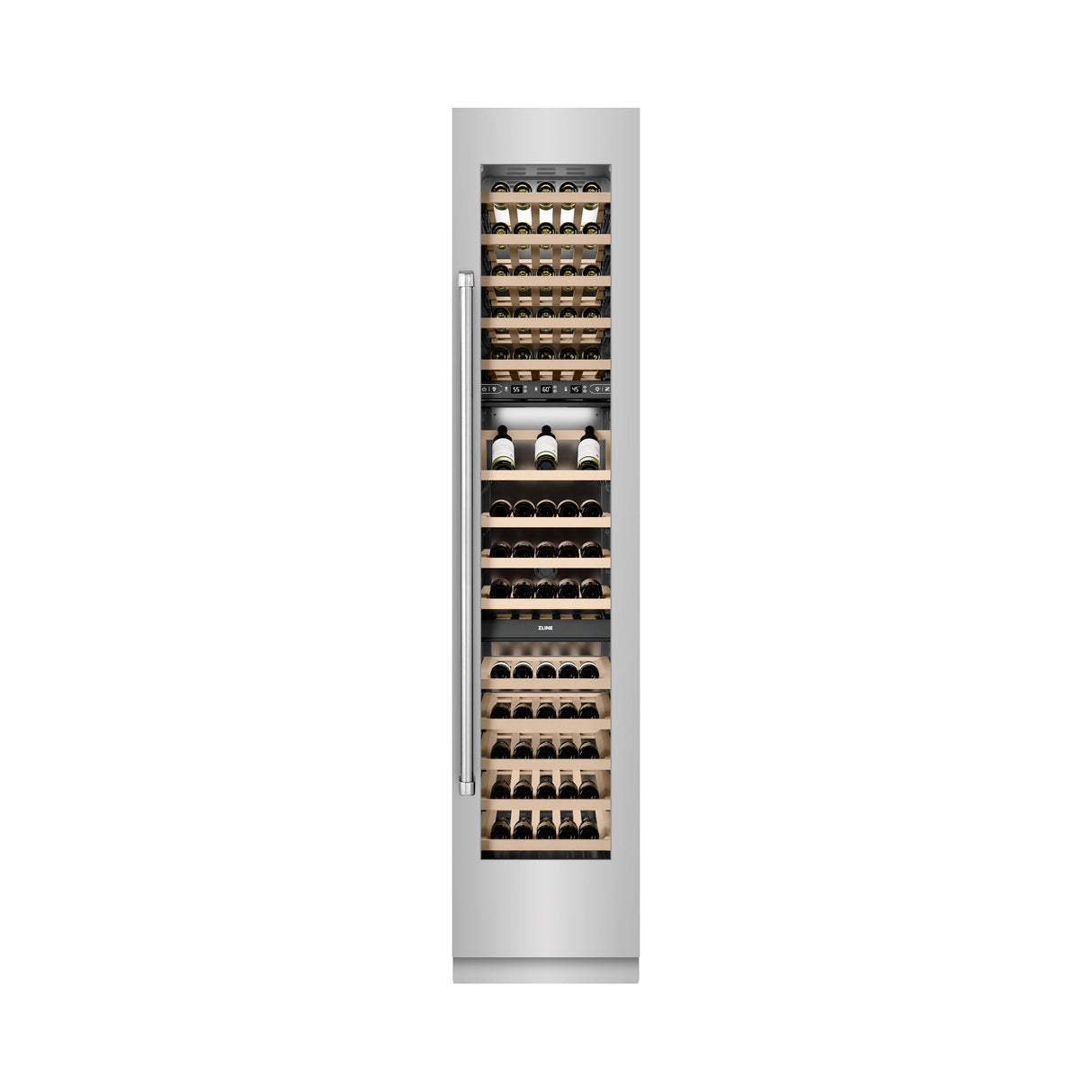 ZLINE 18 in. 9.0 cu. ft. Triple Zone 68 Bottle Right Hinge Column Wine Cooler in Stainless Steel (RCWVR-304-18)