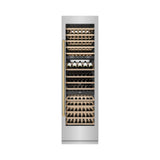 ZLINE Autograph Edition 24 in. 12.4 cu. ft. Triple Zone 100 Bottle Column Wine Cooler in Stainless Steel and Polished Gold Accents (RCWVZ-304-24-G)
