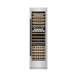 ZLINE Autograph Edition 24 in. 12.4 cu. ft. Triple Zone 100 Bottle Column Wine Cooler in Stainless Steel and Matte Black Accents (RCWVZ-304-24-MB)