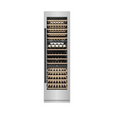 ZLINE Autograph Edition 24 in. 12.4 cu. ft. Triple Zone 100 Bottle Column Wine Cooler in Stainless Steel and Matte Black Accents (RCWVZ-304-24-MB)