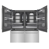 ZLINE 72 in. 39.6 cu. ft. French Door Built-In Bottom Freezer Refrigerator with Water Dispensers and Ice Makers in Stainless Steel with Graphite Gray Interior (GRBIT-304-72)