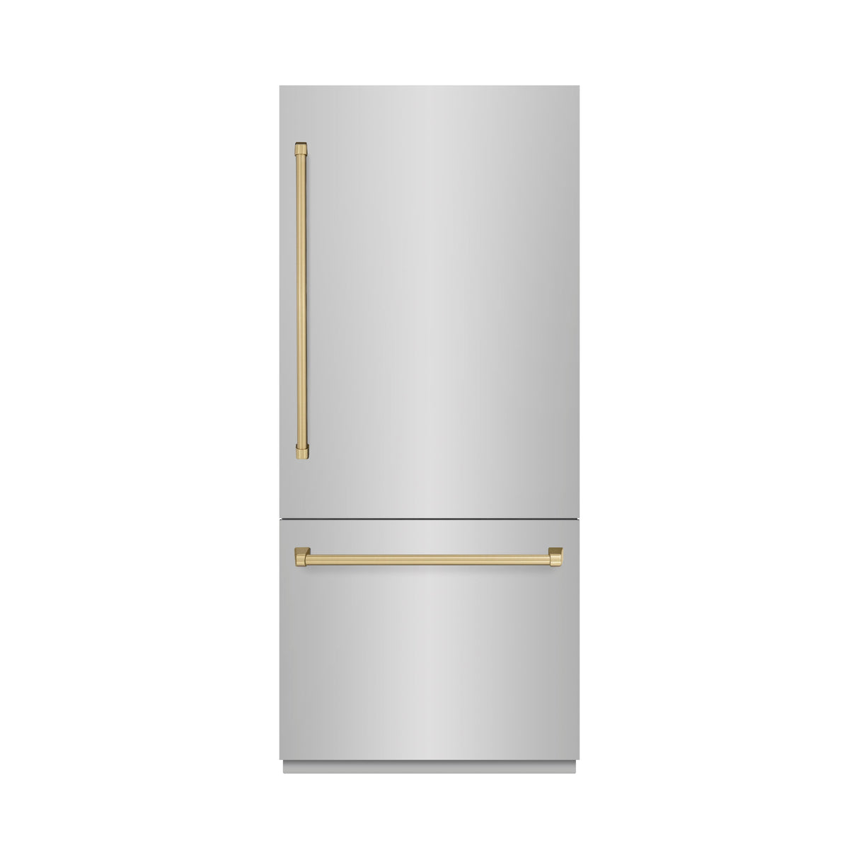 ZLINE Autograph Edition 36 in. 19.8 cu. ft. Built-In Bottom Freezer Refrigerator with Water Dispenser and Ice Maker in Stainless Steel with Graphite Gray Interior and Champagne Bronze Accents (GRBITZ-304-36CB)