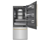 ZLINE Autograph Edition 36 in. 19.8 cu. ft. Built-In Bottom Freezer Refrigerator with Water Dispenser and Ice Maker in Stainless Steel with Graphite Gray Interior and Champagne Bronze Accents (GRBITZ-304-36CB)
