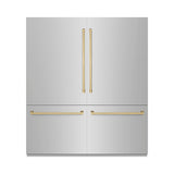 ZLINE Autograph Edition 72 in. 39.6 cu. ft. French Door Built-In Bottom Freezer Refrigerator with Water Dispensers and Ice Makers in Stainless Steel with Graphite Gray Interior and Champagne Bronze Accents (GRBITZ-304-72CB)