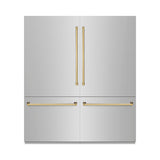 ZLINE Autograph Edition 72 in. 39.6 cu. ft. French Door Built-In Bottom Freezer Refrigerator with Water Dispensers and Ice Makers in Stainless Steel with Graphite Gray Interior and Polished Gold Accents (GRBITZ-304-72G)