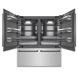 ZLINE Autograph Edition 72 in. 39.6 cu. ft. French Door Built-In Bottom Freezer Refrigerator with Water Dispensers and Ice Makers in Stainless Steel with Graphite Gray Interior and Matte Black Accents (GRBITZ-304-72MB)