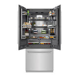 ZLINE 36 in. 19.6 cu. ft. French Door Built-In Bottom Freezer Refrigerator with Water Dispenser and Ice Maker in Stainless Steel with Graphite Gray Interior (GRBIV-304-36)