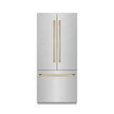 ZLINE Autograph Edition 36 in. 19.6 cu. ft. French Door Built-In Bottom Freezer Refrigerator with Water Dispenser and Ice Maker in Stainless Steel with Graphite Gray Interior and Polished Gold Accents (GRBIVZ-304-36G)