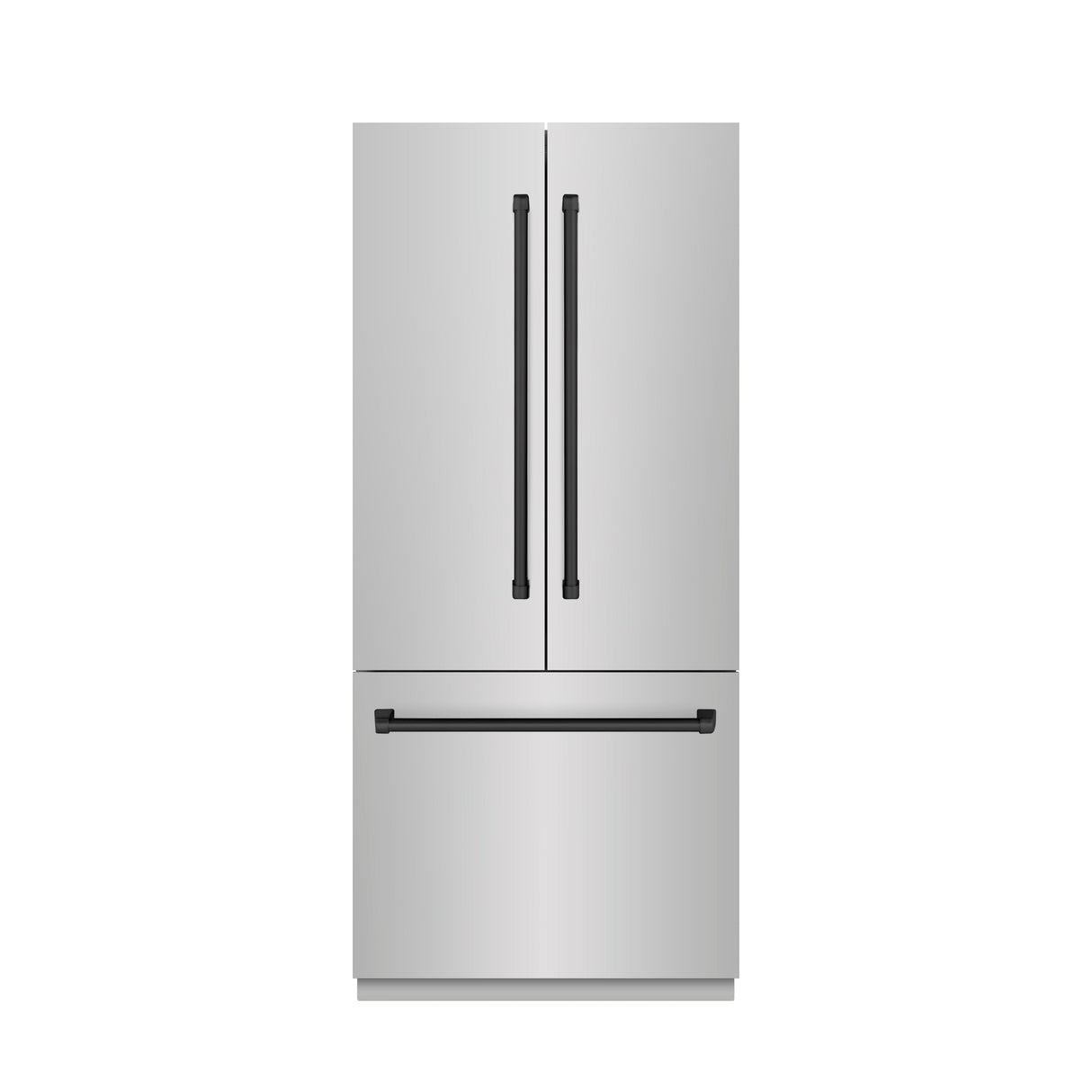 ZLINE Autograph Edition 36 in. 19.6 cu. ft. French Door Built-In Bottom Freezer Refrigerator with Water Dispenser and Ice Maker in Stainless Steel with Graphite Gray Interior and Matte Black Accents (GRBIVZ-304-36MB)