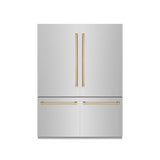 ZLINE Autograph Edition 60 in. 32.2 cu. ft. French Door Built-In Bottom Freezer Refrigerator with Water Dispenser and Ice Maker in Stainless Steel with Graphite Gray Interior and Champagne Bronze Accents (GRBIVZ-304-60CB)