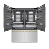 ZLINE Autograph Edition 60 in. 32.2 cu. ft. French Door Built-In Bottom Freezer Refrigerator with Water Dispenser and Ice Maker in Stainless Steel with Graphite Gray Interior and Champagne Bronze Accents (GRBIVZ-304-60CB)