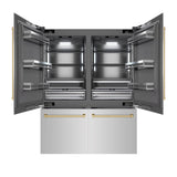 ZLINE Autograph Edition 60 in. 32.2 cu. ft. French Door Built-In Bottom Freezer Refrigerator with Water Dispenser and Ice Maker in Stainless Steel with Graphite Gray Interior and Champagne Bronze Accents (GRBIVZ-304-60CB)