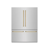 ZLINE Autograph Edition 60 in. 32.2 cu. ft. French Door Built-In Bottom Freezer Refrigerator with Water Dispenser and Ice Maker in Stainless Steel with Graphite Gray Interior and Polished Gold Accents (GRBIVZ-304-60G)