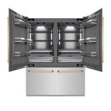 ZLINE Autograph Edition 60 in. 32.2 cu. ft. French Door Built-In Bottom Freezer Refrigerator with Water Dispenser and Ice Maker in Stainless Steel with Graphite Gray Interior and Polished Gold Accents (GRBIVZ-304-60G)