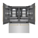 ZLINE Autograph Edition 60 in. 32.2 cu. ft. French Door Built-In Bottom Freezer Refrigerator with Water Dispenser and Ice Maker in Stainless Steel with Graphite Gray Interior and Polished Gold Accents (GRBIVZ-304-60G)