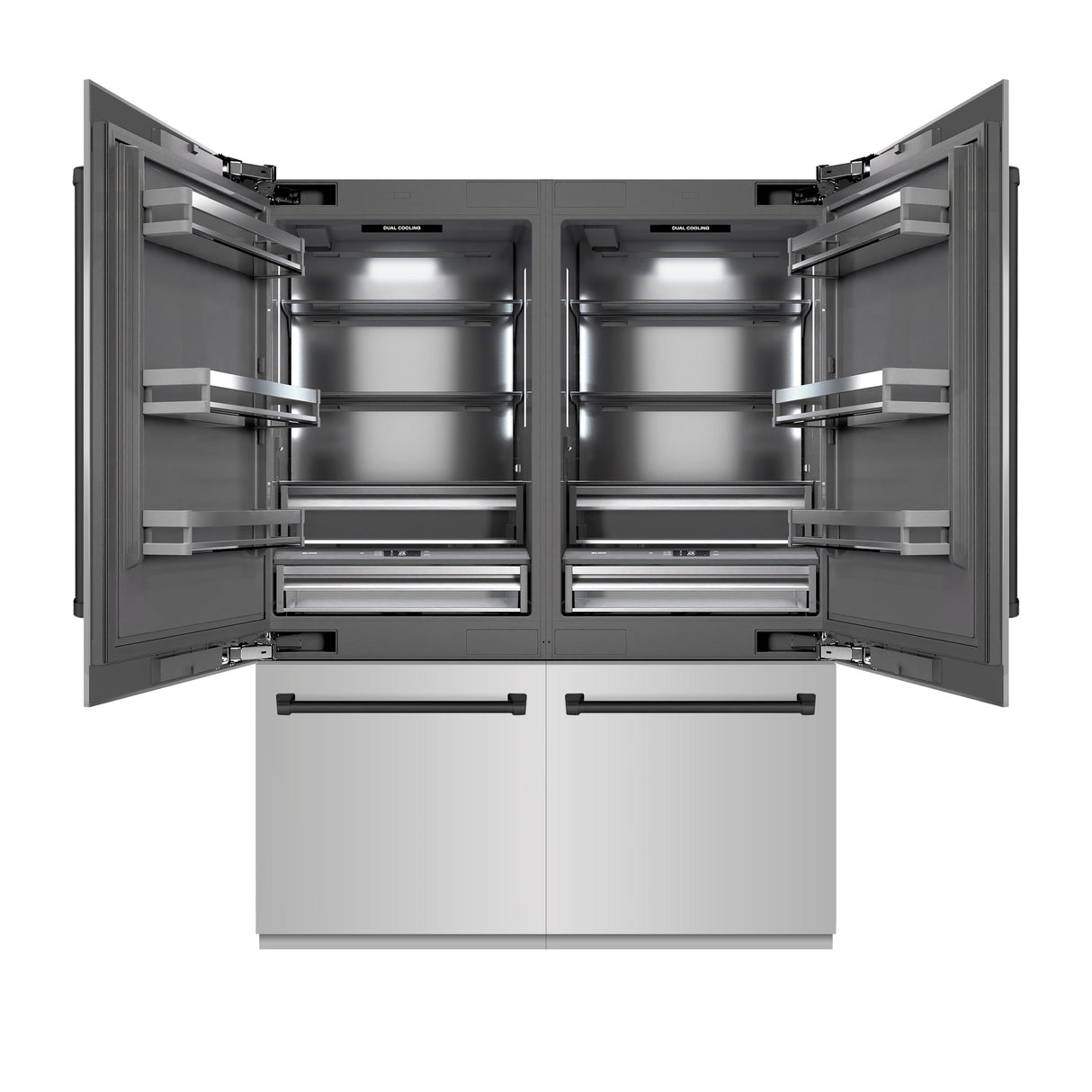 ZLINE Autograph Edition 60 in. 32.2 cu. ft. French Door Built-In Bottom Freezer Refrigerator with Water Dispenser and Ice Maker in Stainless Steel with Graphite Gray Interior and Matte Black Accents (GRBIVZ-304-60MB)