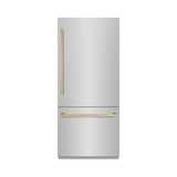ZLINE Autograph Edition 36 in. 19.8 cu. ft. Built-In Bottom Freezer Refrigerator with Water Dispenser and Ice Maker in Stainless Steel with Champagne Bronze Accents (RBITZ-304-36CB)