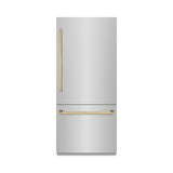 ZLINE Autograph Edition 36 in. 19.8 cu. ft. Built-In Bottom Freezer Refrigerator with Water Dispenser and Ice Maker in Stainless Steel with Polished Gold Accents (RBITZ-304-36G)