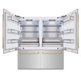 ZLINE Autograph Edition 72 in. 39.6 cu. ft. French Door Built-In Bottom Freezer Refrigerator with Water Dispensers and Ice Makers in Stainless Steel with Champagne Bronze Accents (RBITZ-304-72CB)