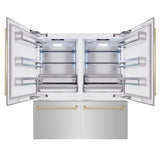 ZLINE Autograph Edition 72 in. 39.6 cu. ft. French Door Built-In Bottom Freezer Refrigerator with Water Dispensers and Ice Makers in Stainless Steel with Champagne Bronze Accents (RBITZ-304-72CB)