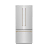 ZLINE Autograph Edition 36 in. 19.6 cu. ft. French Door Built-In Bottom Freezer Refrigerator with Water Dispenser and Ice Maker in Stainless Steel with Stainless Steel Interior and Champagne Bronze Accents (SRBIVZ-304-36CB)