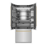 ZLINE Autograph Edition 36 in. 19.6 cu. ft. French Door Built-In Bottom Freezer Refrigerator with Water Dispenser and Ice Maker in Stainless Steel with Stainless Steel Interior and Champagne Bronze Accents (SRBIVZ-304-36CB)