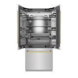 ZLINE Autograph Edition 36 in. 19.6 cu. ft. French Door Built-In Bottom Freezer Refrigerator with Water Dispenser and Ice Maker in Stainless Steel with Stainless Steel Interior and Polished Gold Accents (SRBIVZ-304-36G)