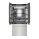 ZLINE Autograph Edition 36 in. 19.6 cu. ft. French Door Built-In Bottom Freezer Refrigerator with Water Dispenser and Ice Maker in Stainless Steel with Stainless Steel Interior and Polished Gold Accents (SRBIVZ-304-36G)