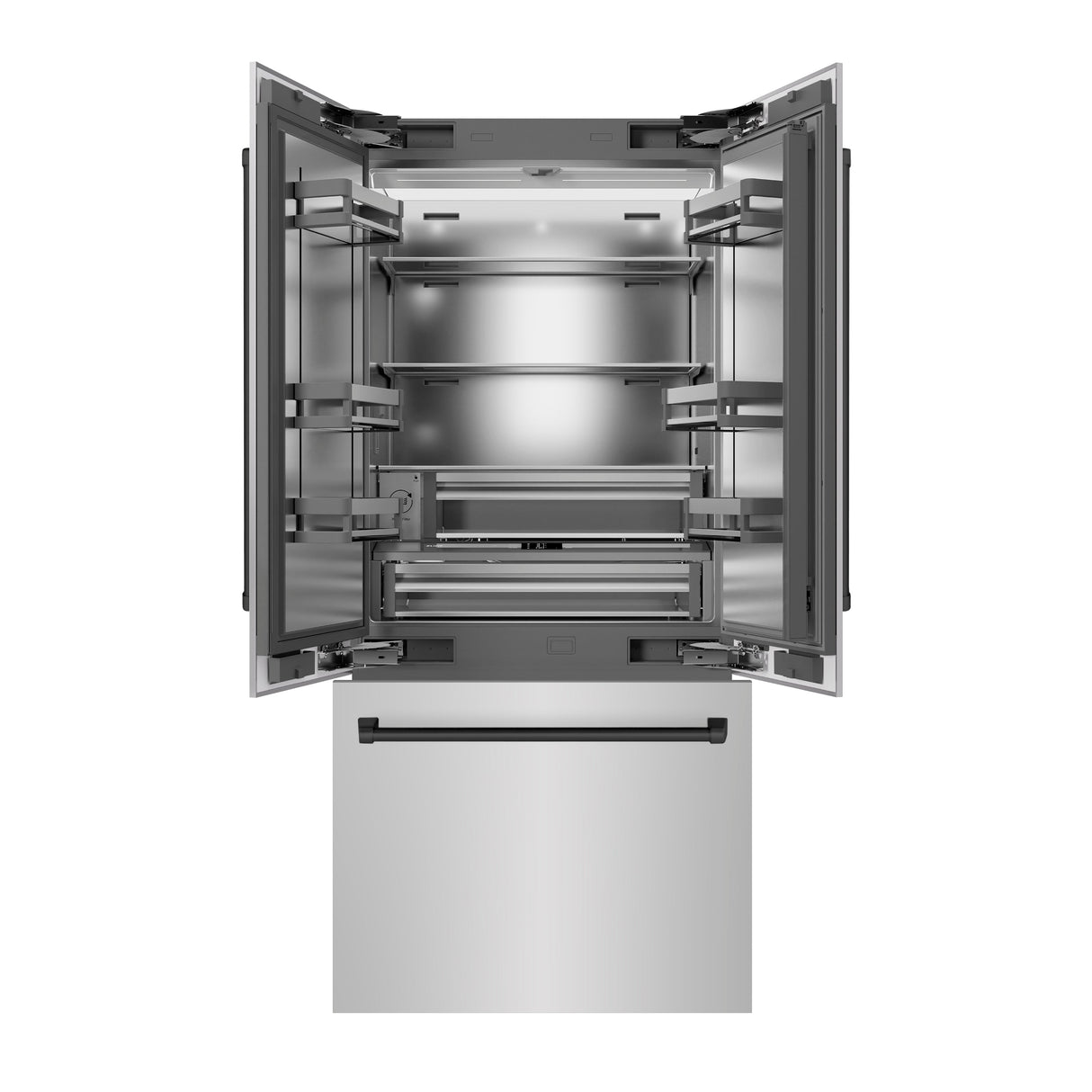 ZLINE Autograph Edition 36 in. 19.6 cu. ft. French Door Built-In Bottom Freezer Refrigerator with Water Dispenser and Ice Maker in Stainless Steel with Stainless Steel Interior and Matte Black Accents (SRBIVZ-304-36MB)
