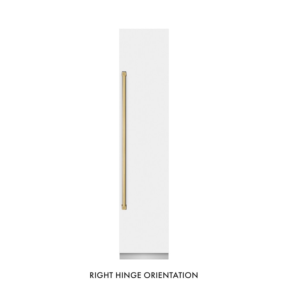 ZLINE Autograph Edition 18 in. 8.6 cu. ft. Right Hinge Column Freezer in White Matte with Graphite Gray Interior and Polished Gold Accents (RCFVRZ-WM-18-G)