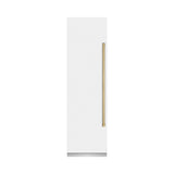 ZLINE Autograph Edition 24 in. 12.4 cu. ft. Column Freezer in White Matte with Graphite Gray Interior and Champagne Bronze Accents (RCFVZ-WM-24-CB)