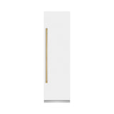 ZLINE Autograph Edition 24 in. 12.5 cu. ft. Column Refrigerator in White Matte with Graphite Gray Interior and Polished Gold Accents (RCRVZ-WM-24-G)